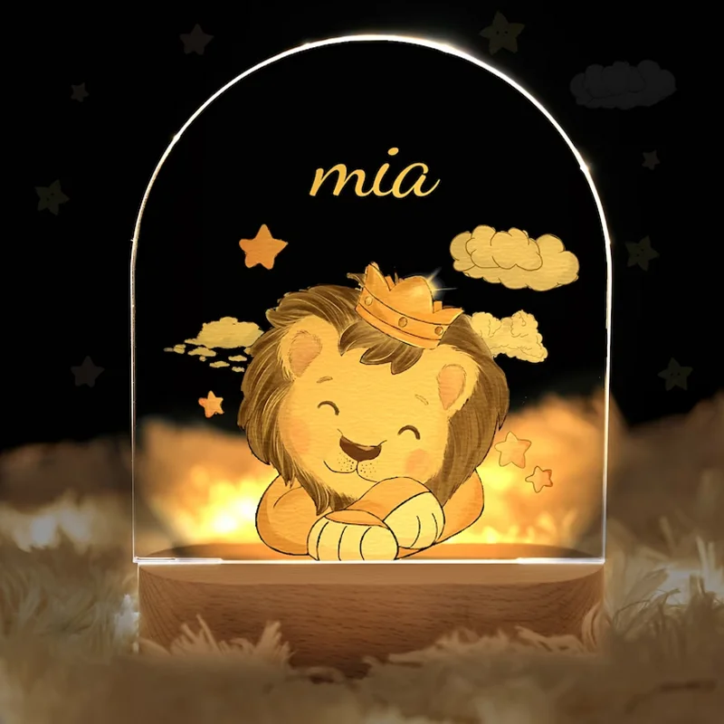 Luz Nocturna personalizada con Base de madera para bebé, luz de animales, regalo de nacimiento, nombre personalizado, regalo de guardería, Dropshipp