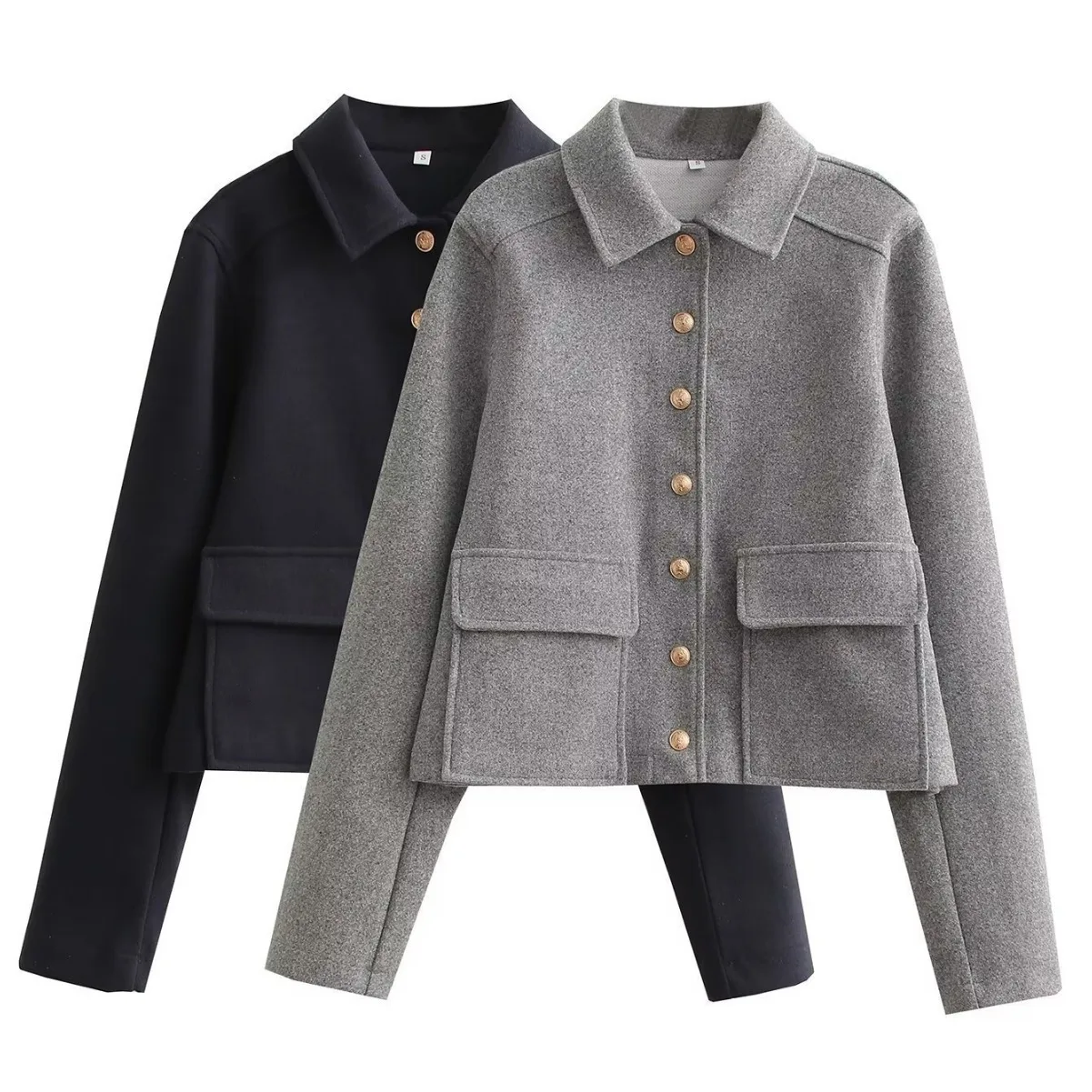 

European and American women's clothing 2025 autumn and winter new single-breasted soft metal buckle decorative jacket