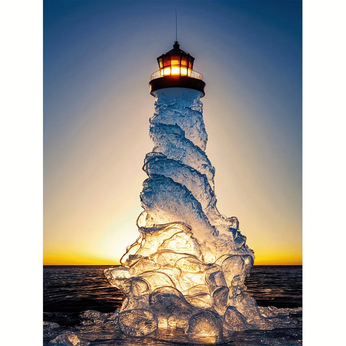 Ice Lighthouse 5D DIY Diamond Painting Kit, Round Acrylic Diamond Mosaic Art Set for Home and Wall Decor, Frameless Gift