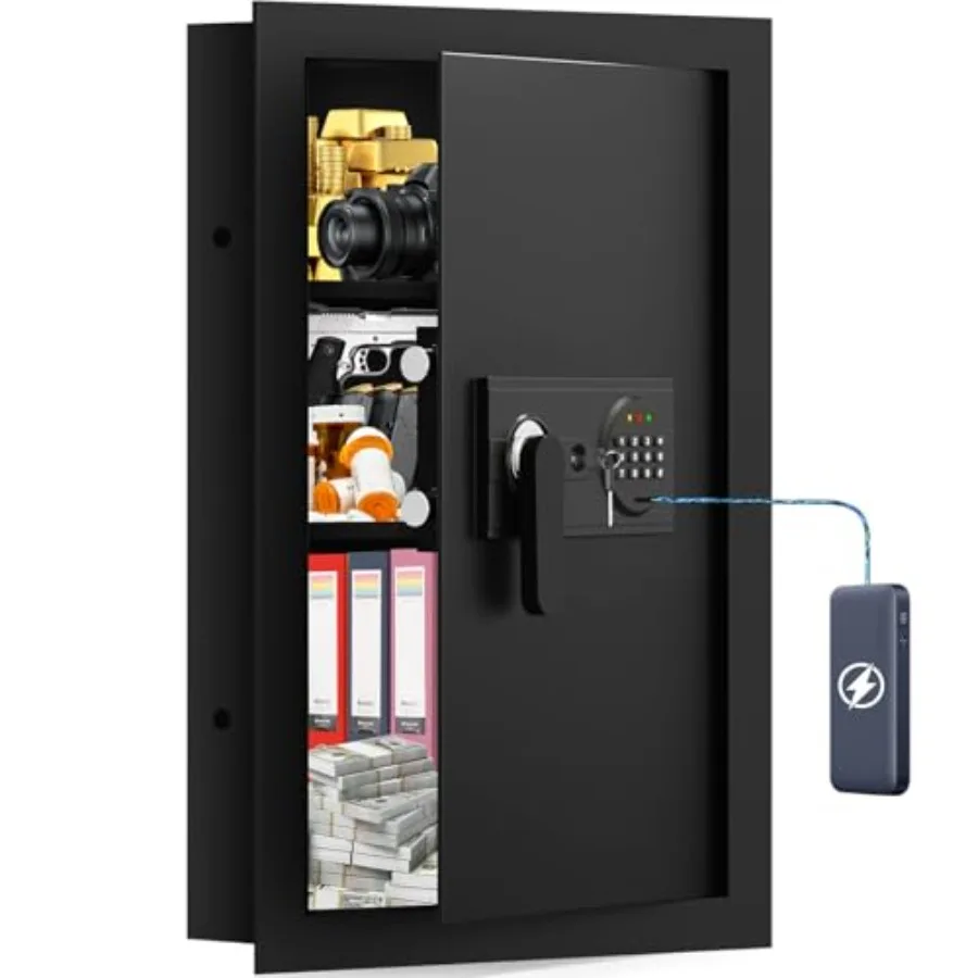 

Огнестойкий настенный сейф высотой 25,6 фута между стойками (16 центров): Скрытый встраиваемый сейф повышенной прочности с цифровой клавиатурой и 2 съемными полками