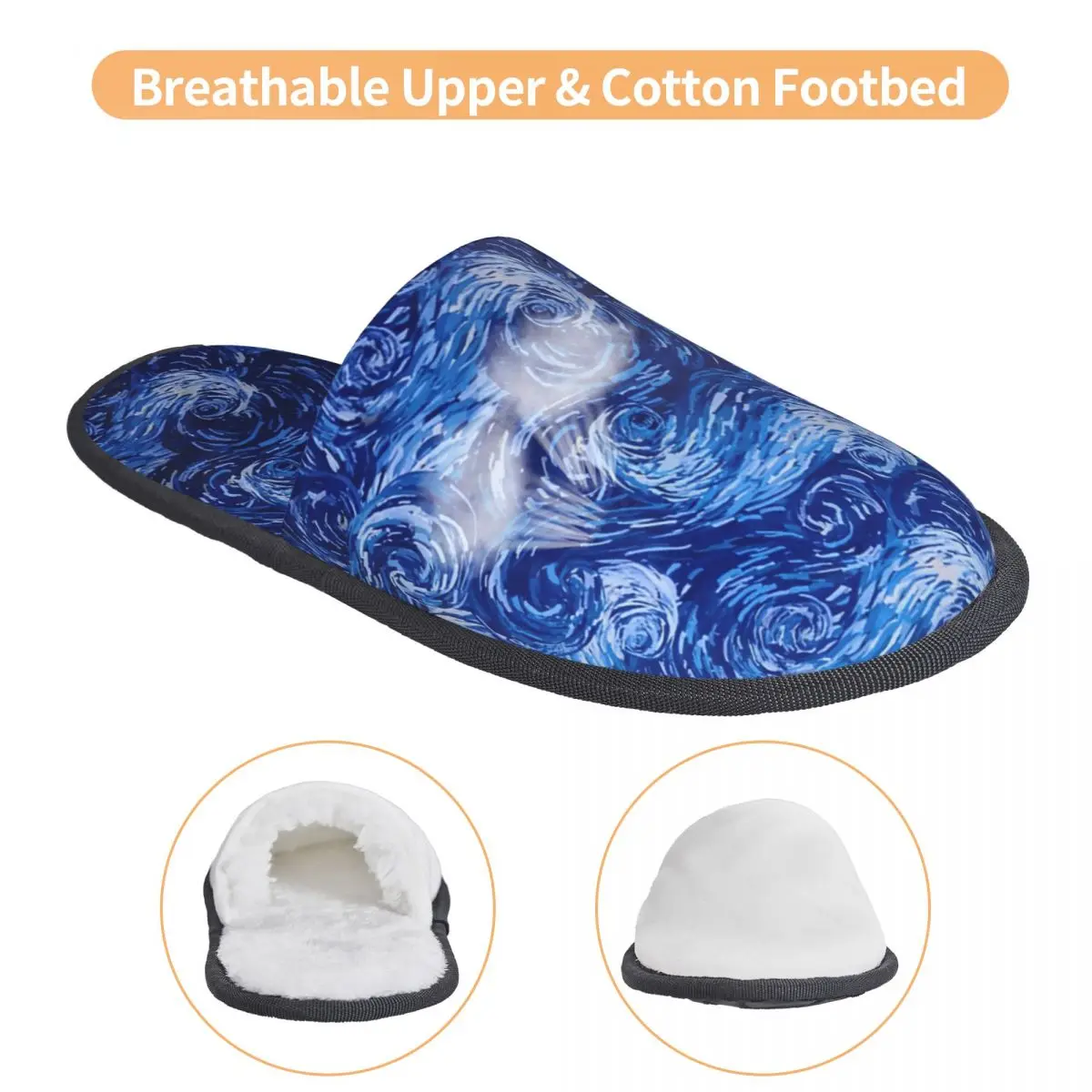 Custom Van Gogh Starry Night Comfort Scuff With Memory Foam Slippers Women Bedroom House Shoes