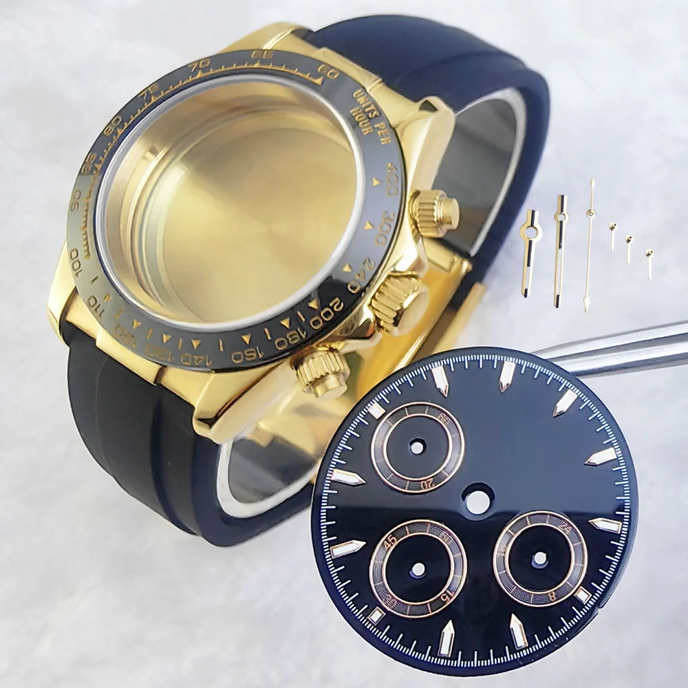39.3 مللي متر حافظة ساعة ذهبية حافظة من الفولاذ المقاوم للصدأ حزام مطاطي مضيئة الهاتفي والأيدي ل Vk63 ساعة يد تعمل بالحركة أجزاء التجميع