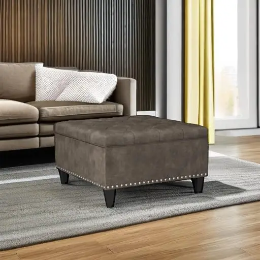 Velvet Square Storage Ottoman Bench, Coffee Table Footstool with Wooden Legs, Versatile Footrest for Living Room