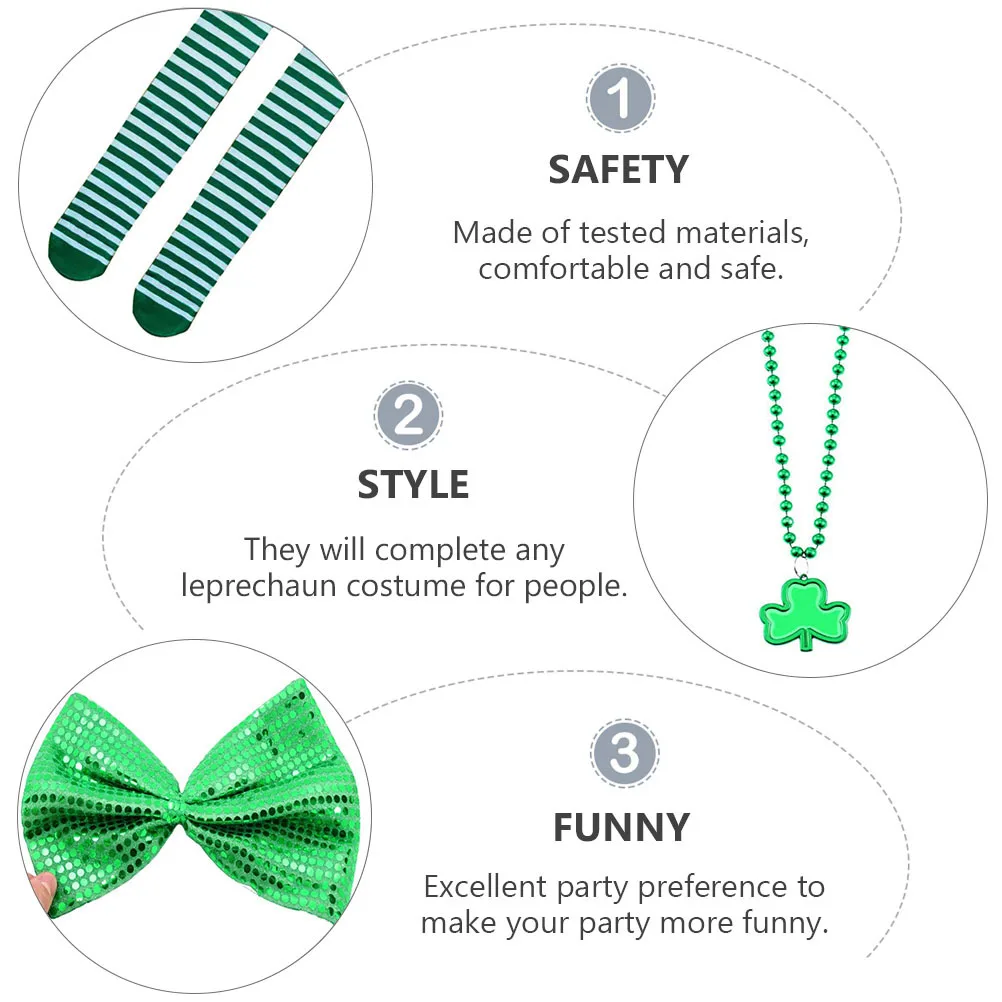 

6Pcs Themed Party Favors Set with Headband Socks Bow Tie Beard Pendant for St Patty Celebration Event Decor