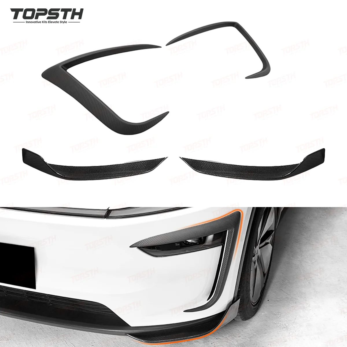 

For Tesla Model Y Juniper 2025+ Lightweight Carbon Fiber Front Lip Splitter + Canards for Enhanced Performance Car Accessories