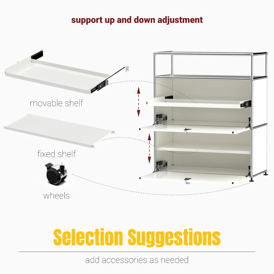 Modern Modular Metal Sideboard Cabinet｜2-Unit Flip Door Storage Console｜Minimalist Entryway or Living Room Shelf