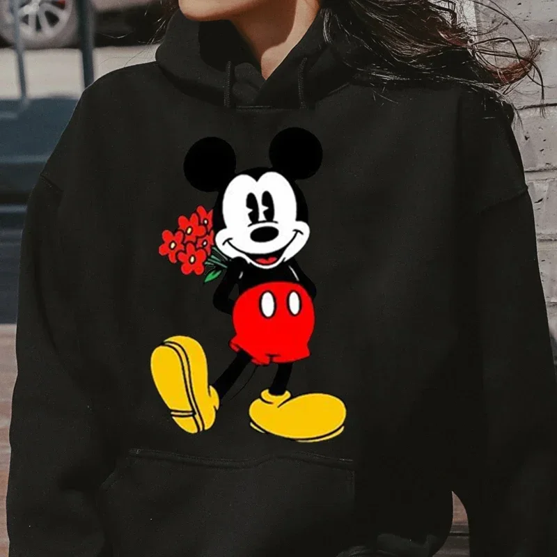 Felpe donna felpe con cappuccio topolino felpe con cappuccio Cartoon top tasche a maniche lunghe moda donna con cappuccio Cute Mickey Mouse