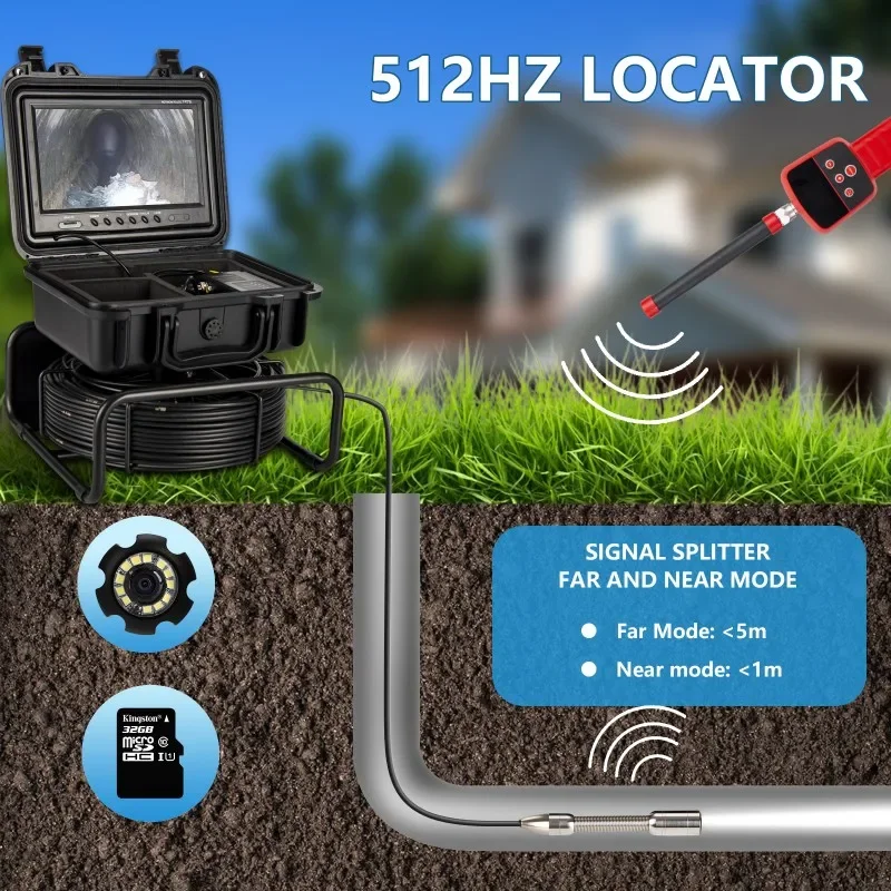 9inch Camera Centralizer 512hz Sewage Drain Pipe Inspection Camera with Locator and Receiver