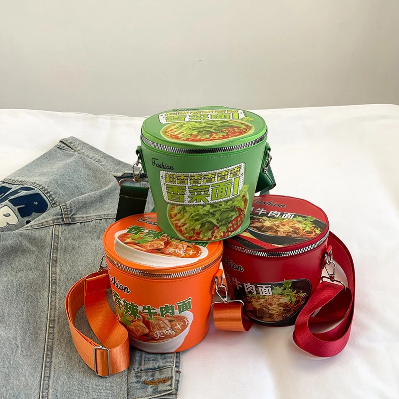 

Instant Noodles Crossbody Bags Solid Color Reusable Bucket Bag Large Capcity Zipper Shoulder Bag