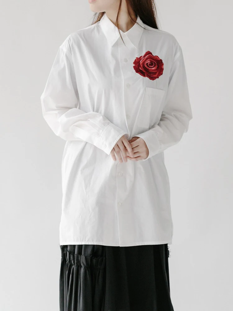 MAMELICCE Flower Embroidery Shirt Loose and large can be worn for both men and women fashionable and comfortable