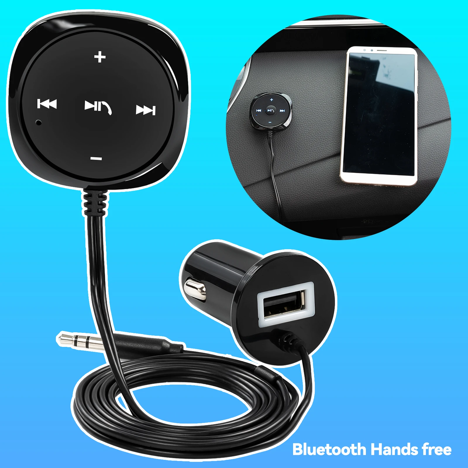 

Car Auto Handsfree Bluetooth Compatible Kit BT To 3.5mm AUX Audio Stereo Music Receiver Adapter USB Charger With Extension Cable