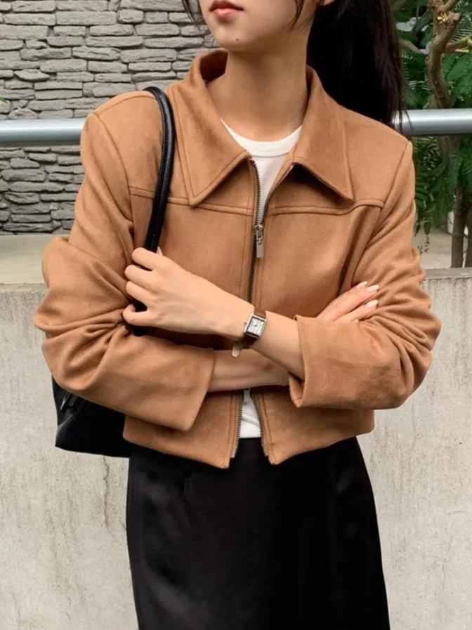 Retro Dubbele Rits ort Suede Jaet Dames Chic Veelzijdige Bovenkleding Open Vest Top Koreaanse Sle Loose Fit Herfst Winter