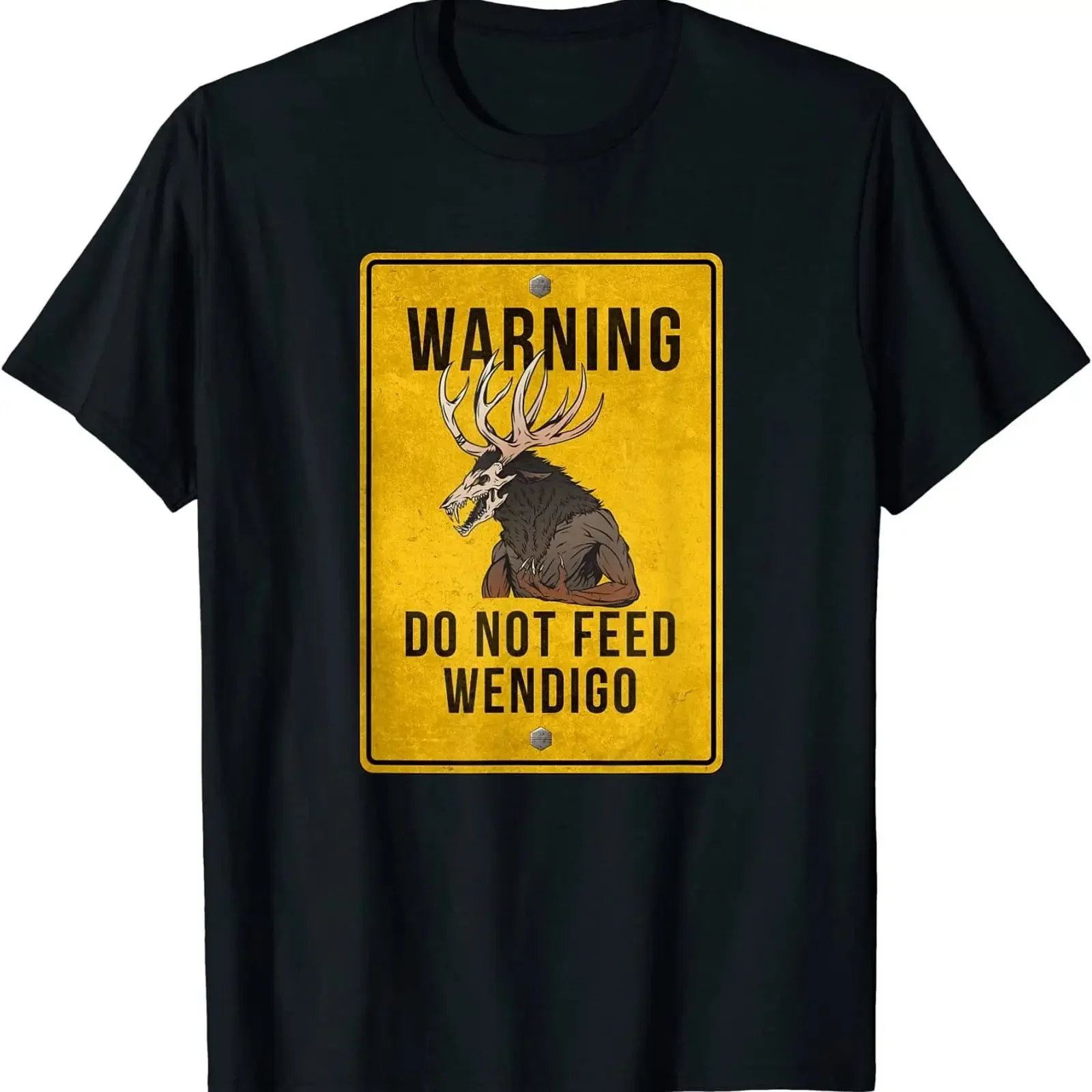 NEW LIMITED Wendigo Cryptid Do Not Feed Warning Sign T Shirt vintage Washed streetwear Slightly Stylish Versatile