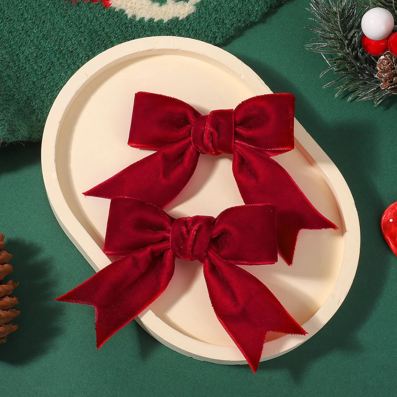 

40 Pcs/Lot, 2.75" Flocking Fabric Ribbon Bow Hair Clips For Christmas Sweet Dovetail Hairpins Children Girls Hair Accessories