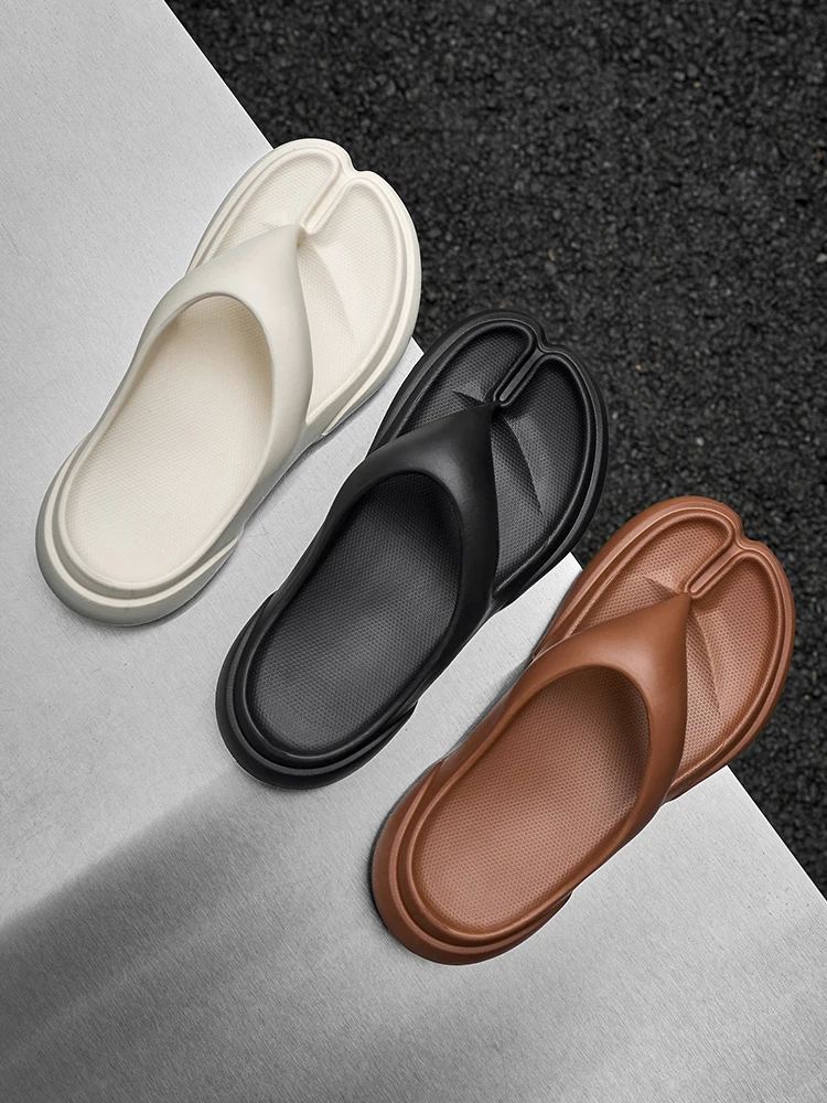 New Women's EVA Thick Heel Sandals Summer Outdoor Wear Beach Sandals Flat Heel Thong Slippers Toe Separation Beach Shoes