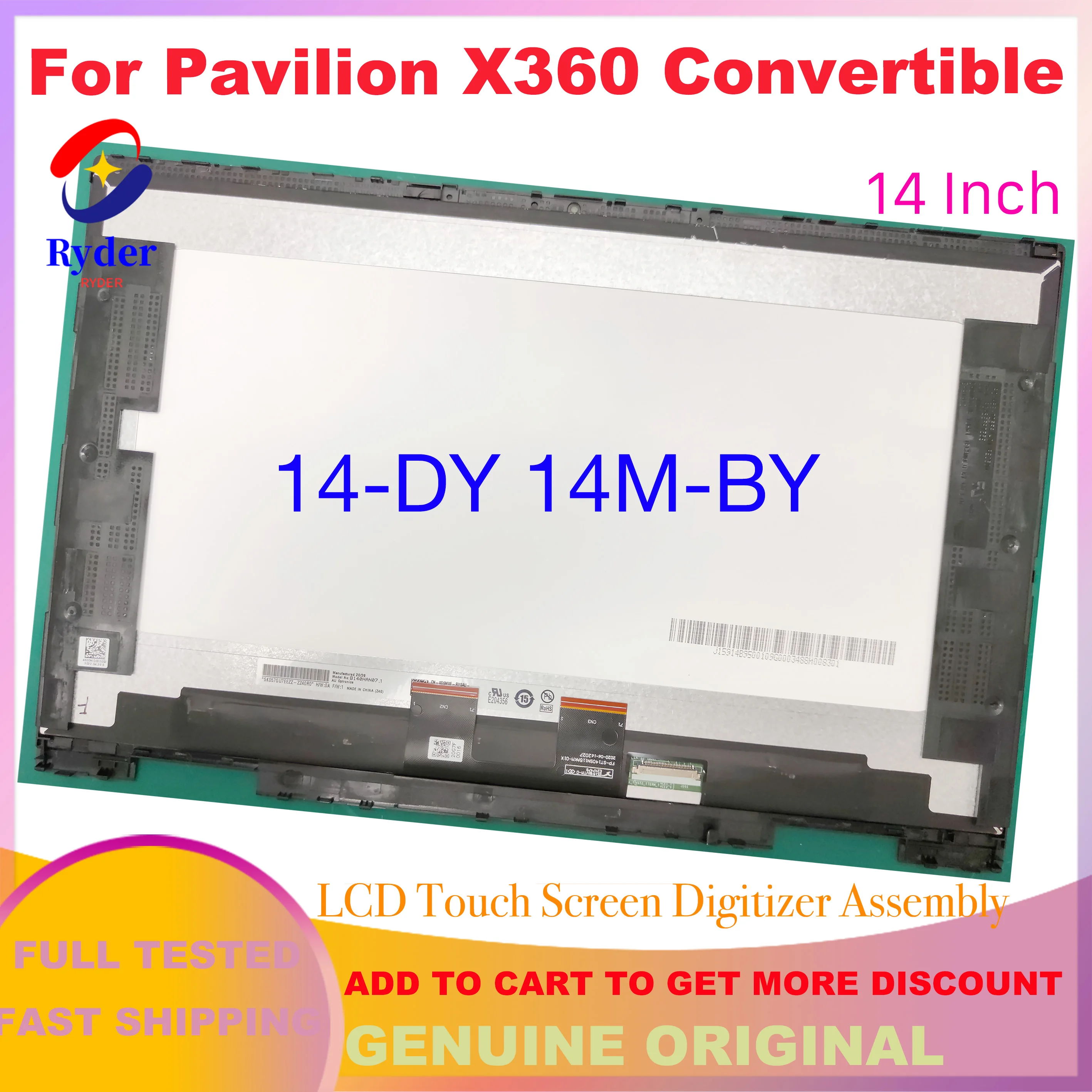 14 Inch FHD For HP Pavilion x360 Convertible 14-DY Series 14m-dy0113dx 14-dy0003ua TPN-W148 LCD Touch Screen Digitizer Assembly