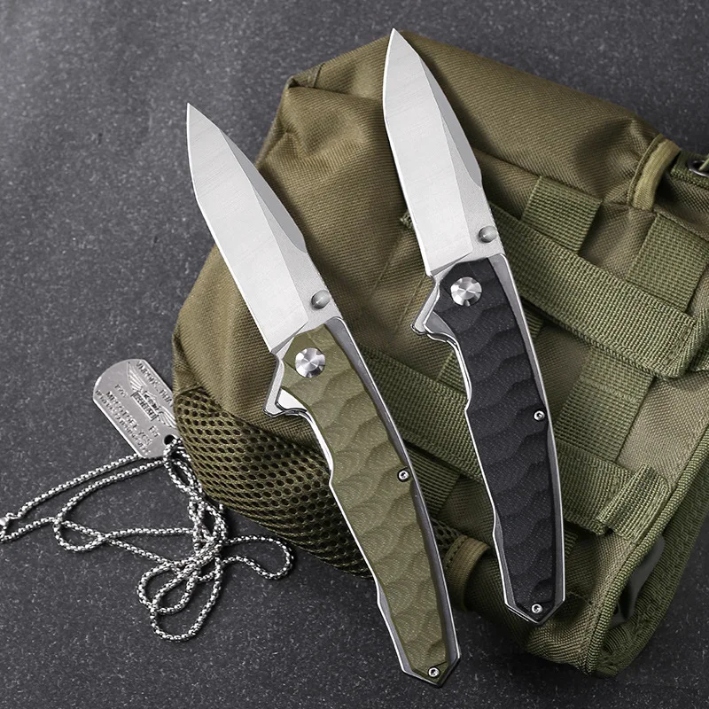 Python D2 Steel G10 Handle Stainless Steel Fruit Knife Folding Knife Camping Portable Survival Knife Outdoor Self-defense Knives