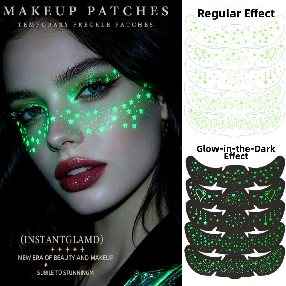 DIY Face Temporary Tattoo Sparkle Star Heart Luminous Freckle Tattoo Convenient Long Lasting Face Tattoo Sticker Music Festival