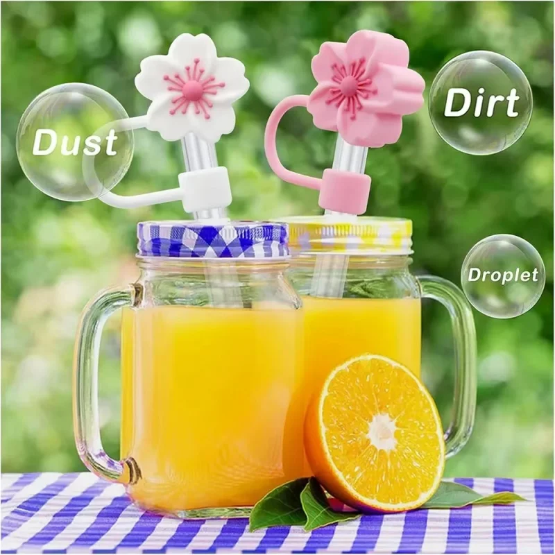 Straw Plugs Begonia Flower Dust-Proof Decorative Caps Cup Straw Covers Cap Straw Toppers Top Plug Thermos Leak-Proof Accessory