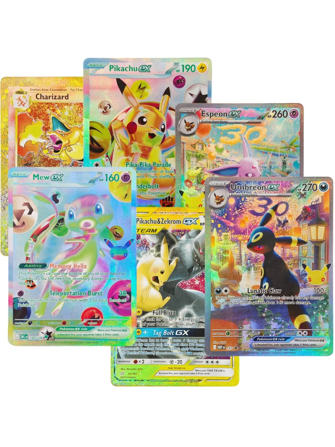 DIY Proxy Englisch 30Th 30C Charizard Zekrom Umbreon Espeon Mew Mewtwo Sylveon Gewöhnliche Anime-Spiel-Sammlungskarte Spielzeug