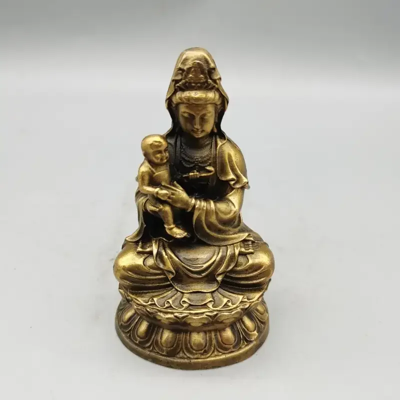 CHINA antique brass fengshui Children-Sending Guanyin small Statue Metal crafts family decorations statue