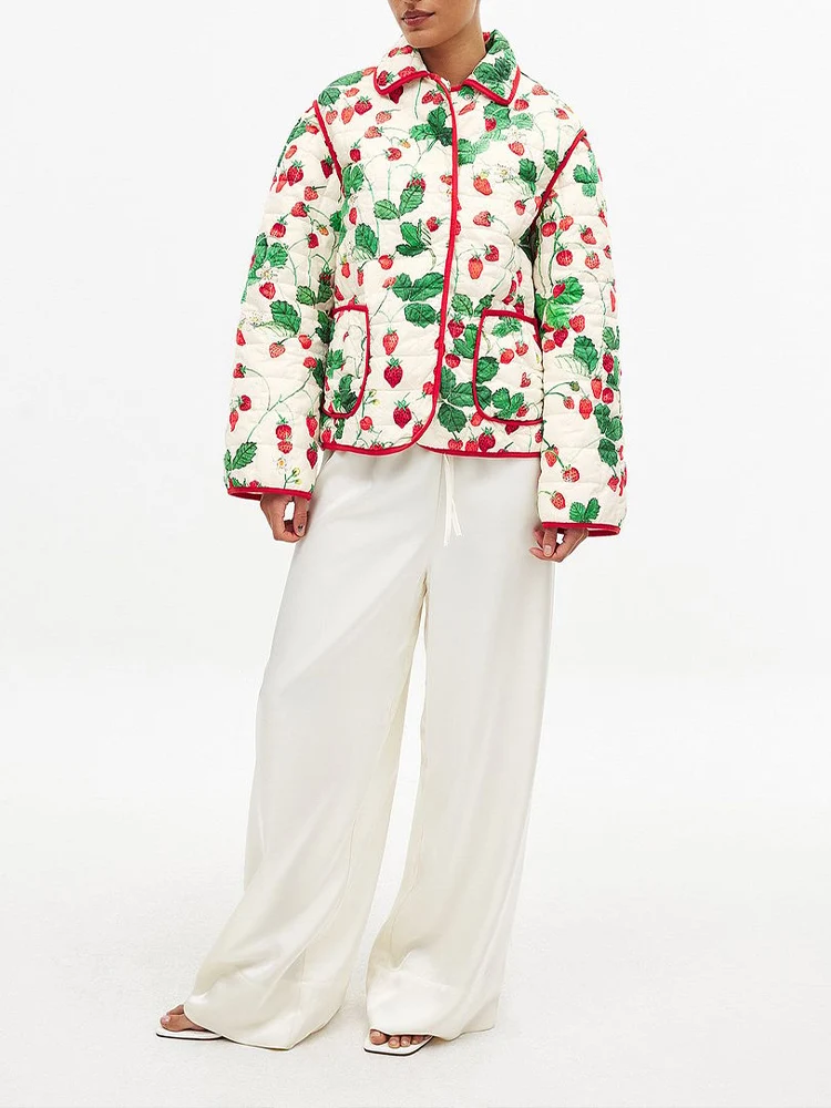 

Новая женская модная универсальная темпераментная хлопковая куртка со свободными лацканами и длинными рукавами в европейском стиле с принтом