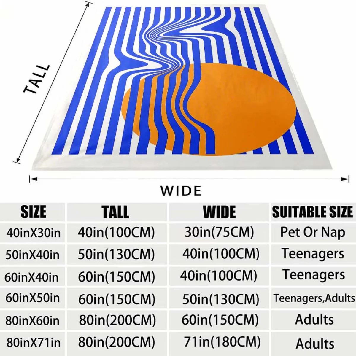 Distort Vertical Stripe Orange Circle Minimal Art Base Flannel Throw Blanket, Warm Cozy Blanket, Modern Decor Gift For Bedroom
