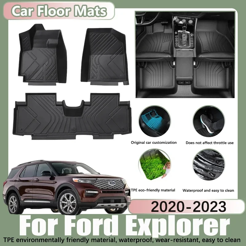 

LHD Car Floor Mats For Ford Explorer U625 ST Hybrid 2020-2023 7-Seats Tray TPE Car Waterproof Foot Pads Custom Liner Accessories