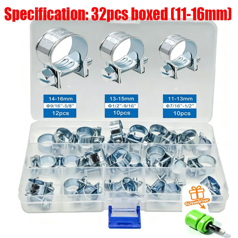 32/60/135Pcs 7-18mm Mini Clamp Fuel Injection Hose Air Hose Clamps Assortment Kit Diesel Petrol Metal Pipe Clips Assorted Kit