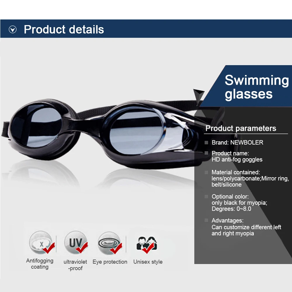 Lunettes de natation professionnelles pour myopie, anti-buée, UV, lunettes de natation, hommes et femmes, silicone, dioptries, lunettes de sport