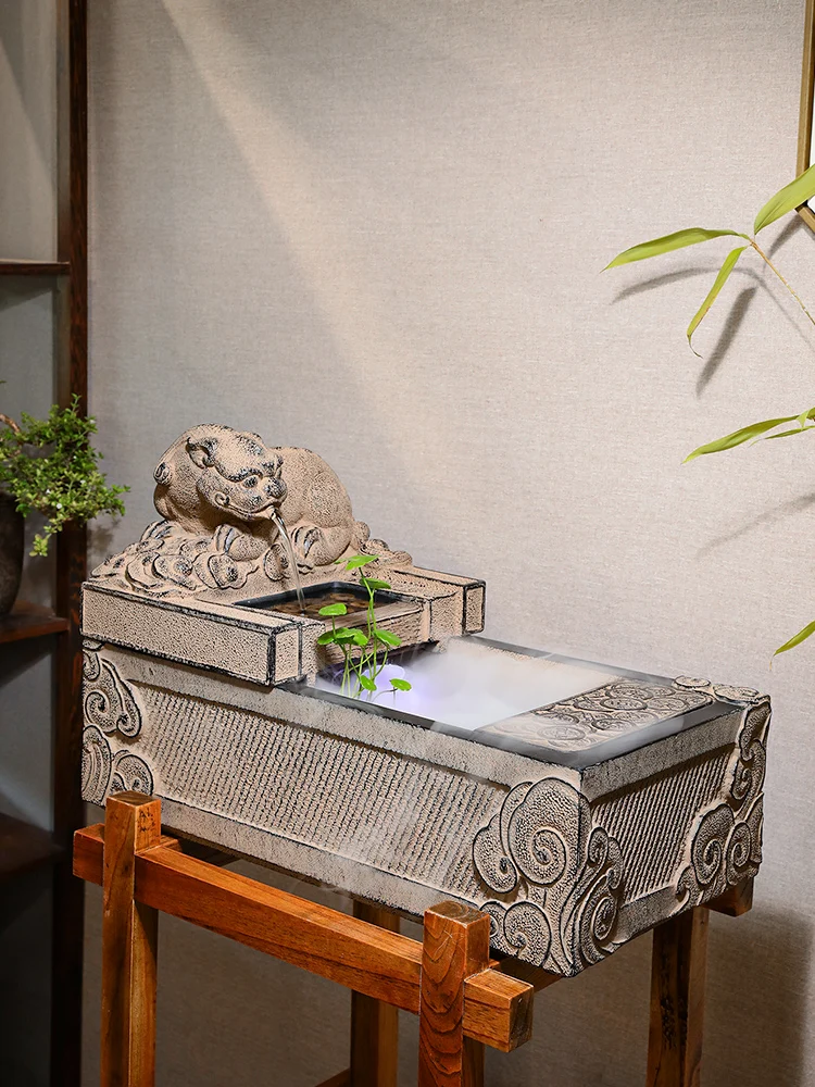 Indoor fortune opening and fortune circulating water landscape stone trough water system landscaping