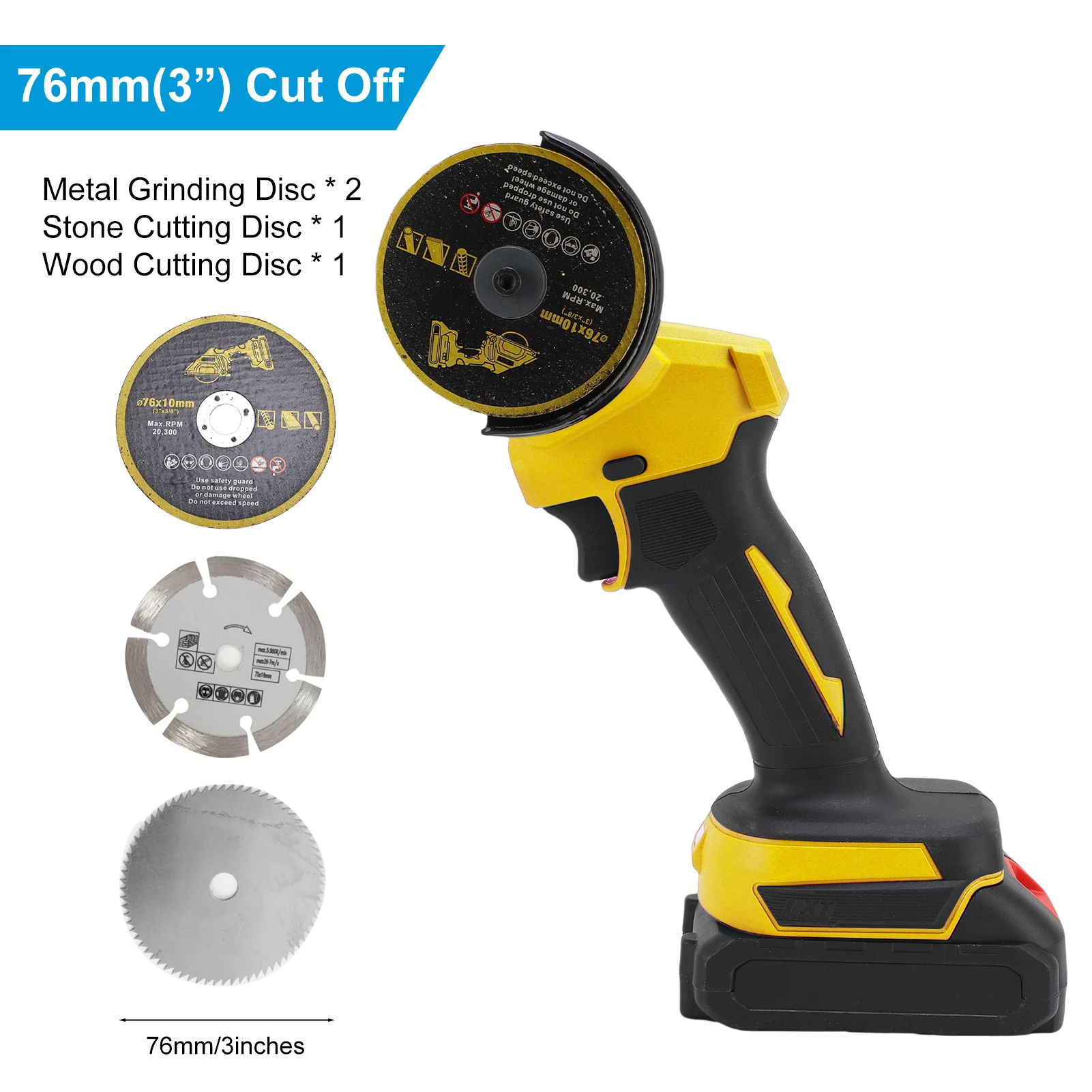 21V 무선 미니 앵글 그라인더 - 18000 RPM, 충전식 배터리 2개, 벽돌/목재/강철 절단/연마용 디스크 4개 포함