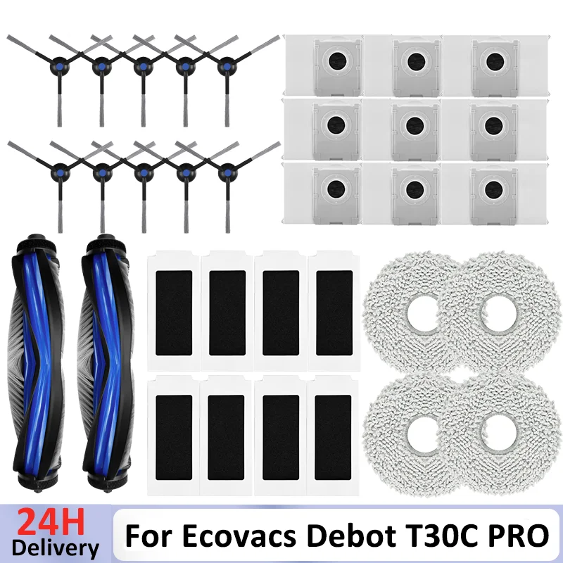 Für Ecovacs Debot T30C PRO/T30C PRO OMNI GEN2 Staubsauger-Zubehör Hauptbürste Seitenbürste HEPA-Filter Wischmopp Staubbeutel Ersatzteile