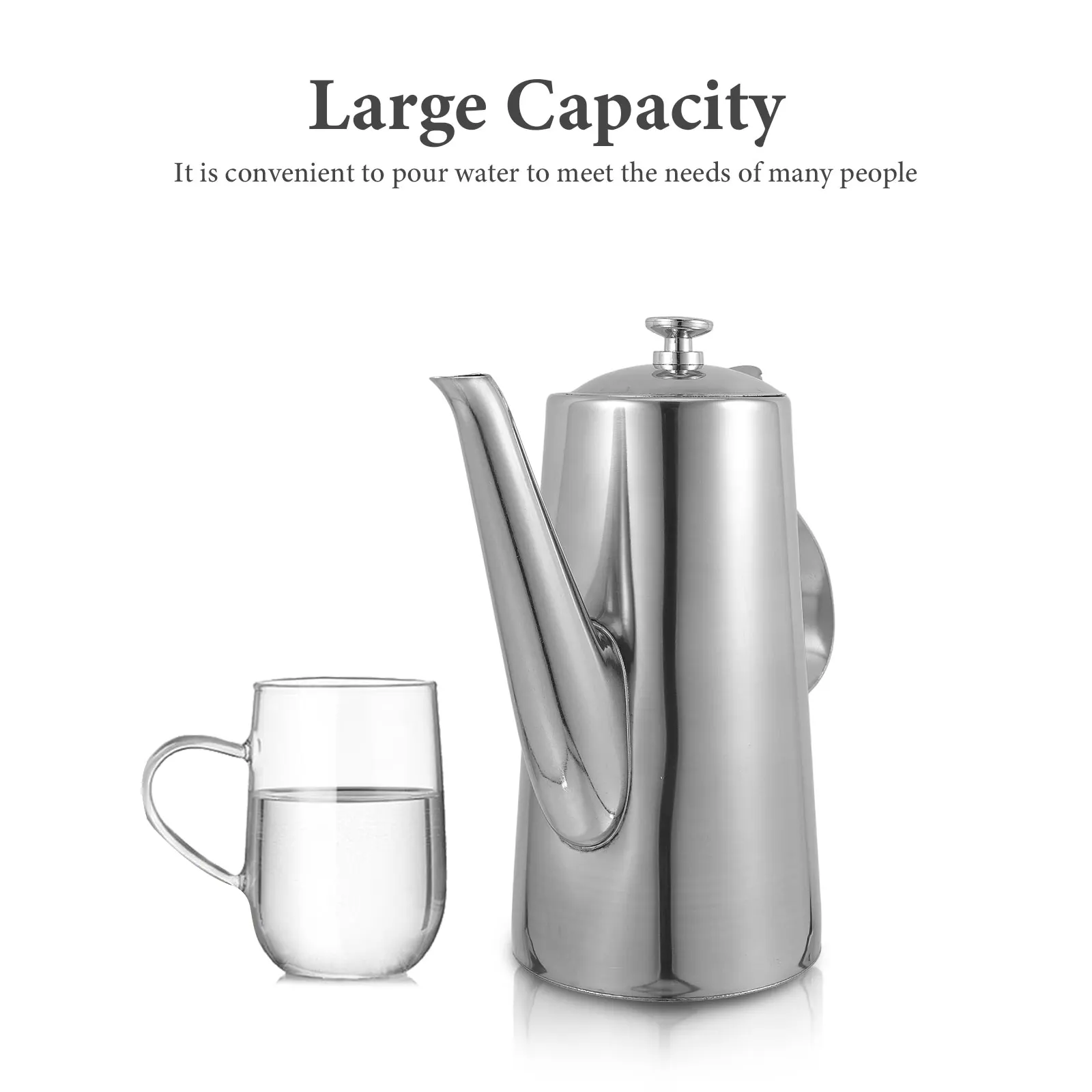 

Long Mouth Cold Water Bottle 2.0L Stainless Steel Tea Kettle Practical Handle Suitable Home Office Travel Large Capacity