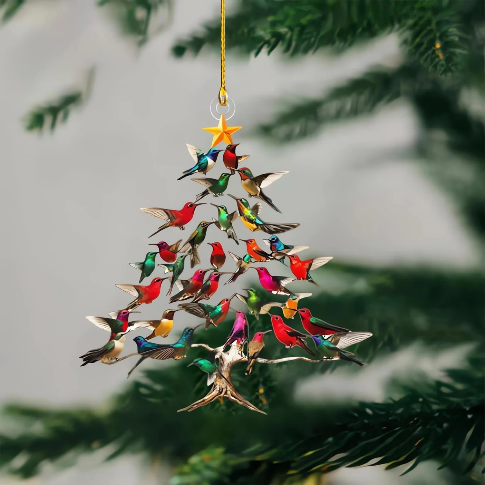 Colorful Hummingbirds Tree Decor Creative Hummingbird Hanging Tree Ornaments for Hummingbird Lovers