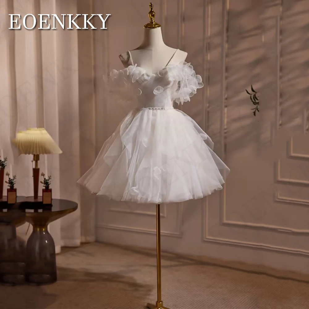 Robe de Rhcourte en tulle pour femme, bretelles spaghetti, ligne A, robes de soirée de mariage, perles florales 3D, 2024 Robe de bal de fin d'année en tulle pour femmes 2024  Robe de soirée de mariage à bretelles spagh