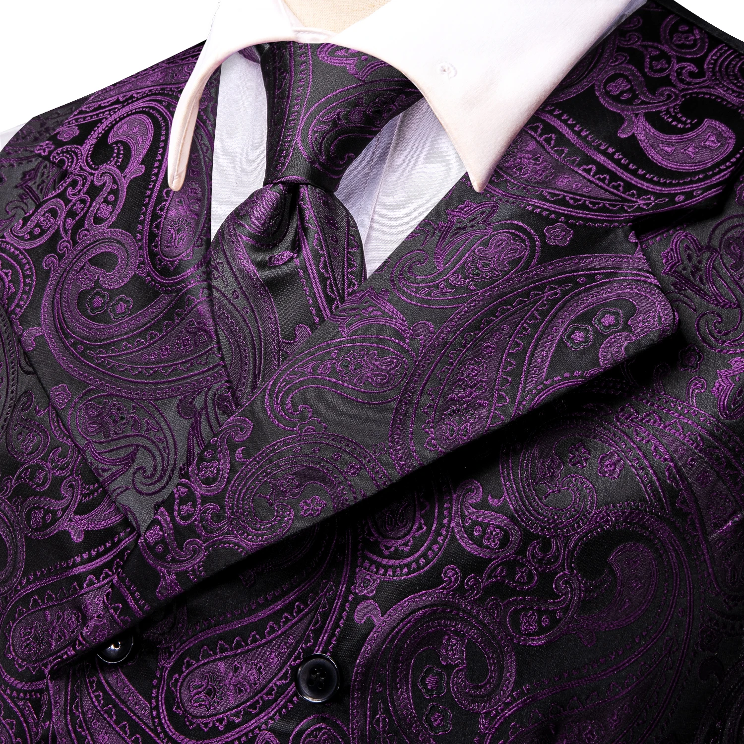 Hi-Tie dunkel violette Männer Weste elegante Seide Paisley Jacquard Weste Jacke Krawatte Taschentuch Manschetten knöpfe für Männer Business Party Hi-Tie