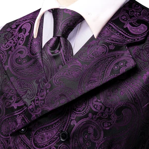 Herrenmanschettenknöpfe, dunkle lila Weste der Hochkrawatte, Paisley Jacquard -Weste, Jacke Krawatte, elegante Seide, Business Party 10 Hauptverkäufe lila Vesting - №10