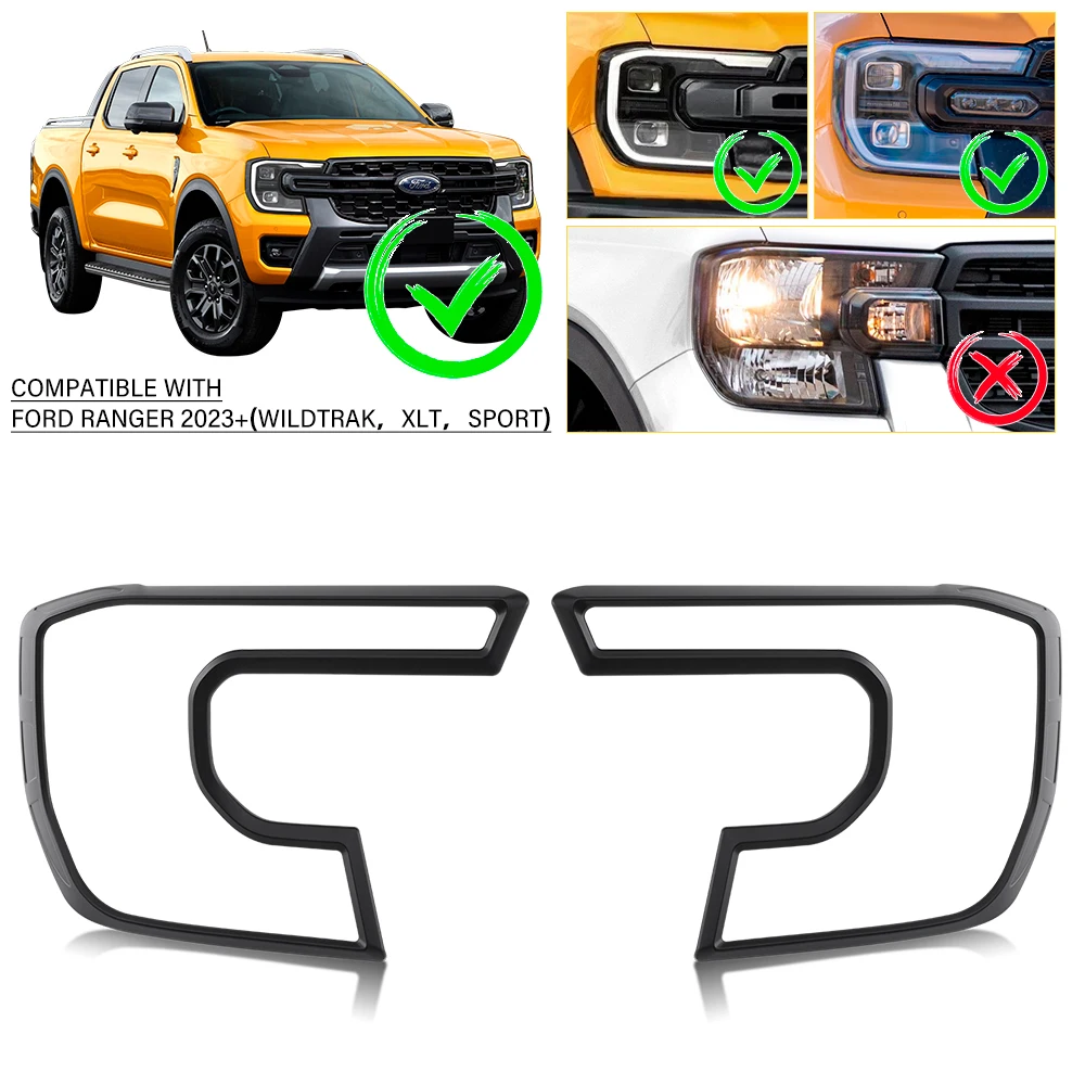 2PCS Head Lights Cover Front Headlights Protector Cover Guard  For Ford Ranger T9 2023 Wildtrak XLT Sport Next Gen Accessories