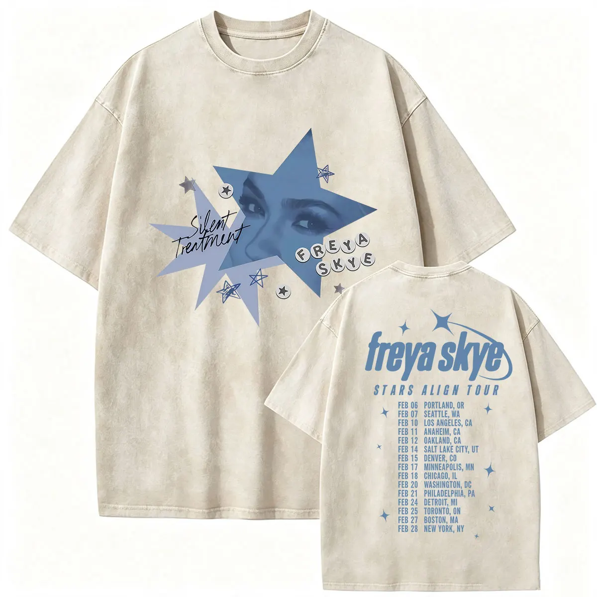 Freya Skye Stars Align Tour 2026 Retro Washed T Shirt Men Women summer High Quality Clothing T-shirt Aesthetic Oversized Tshirts