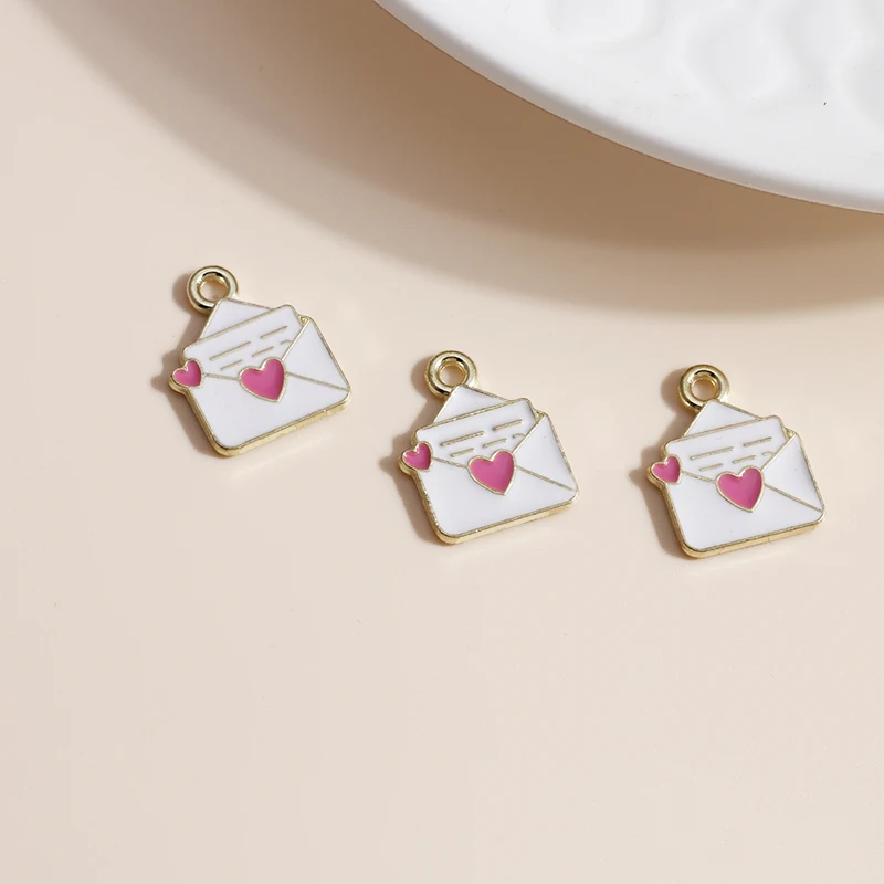 10pcs 11*15mm Enamel Love Letter Charms for Jewelry Making  Cute Girls Charms Pendants Necklaces Earrings Handmade Accessories