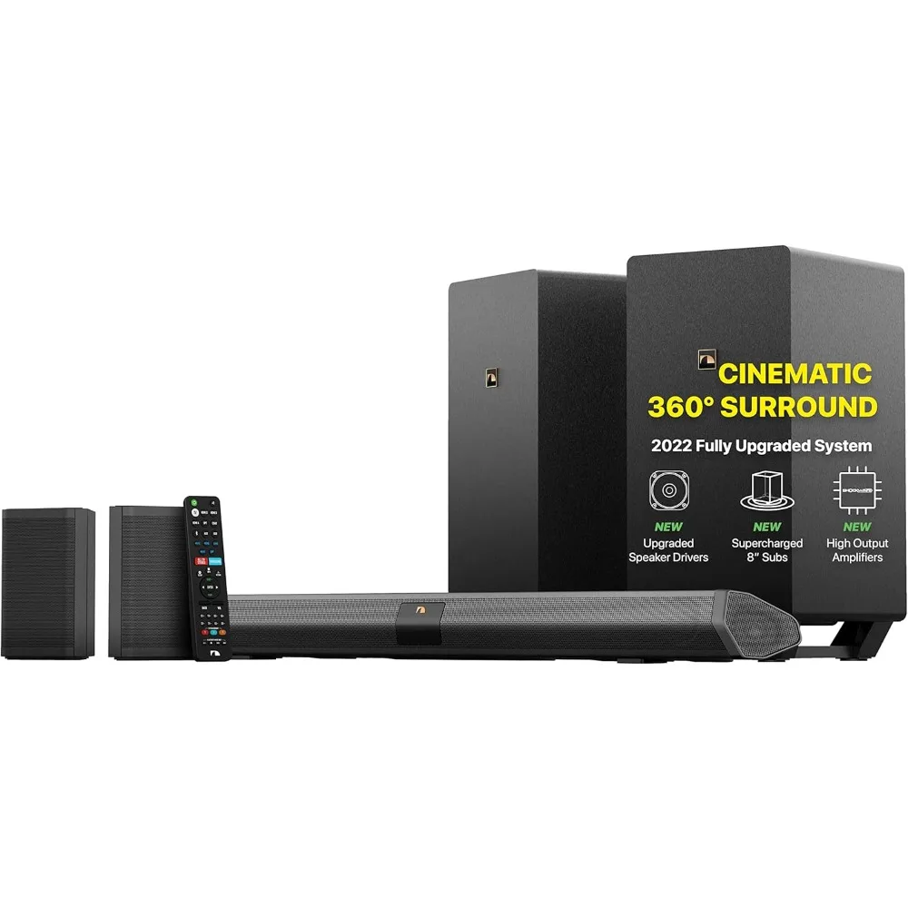 Shockwafe Elite Bluetooth 7.2.4 Channel Dolby Atmos/DTS:X Soundbar with DualSubwoofers, 2 Rear Surround Speakers