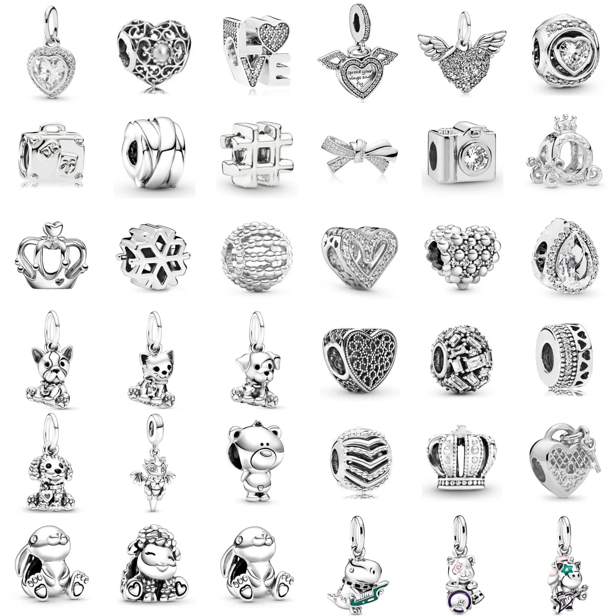 

Heart Pendants Silver Plated Hollow Alloy Animals Charm Beads For Women Fashion DIY Bracelet Necklace Jewelry Accessories Gifts