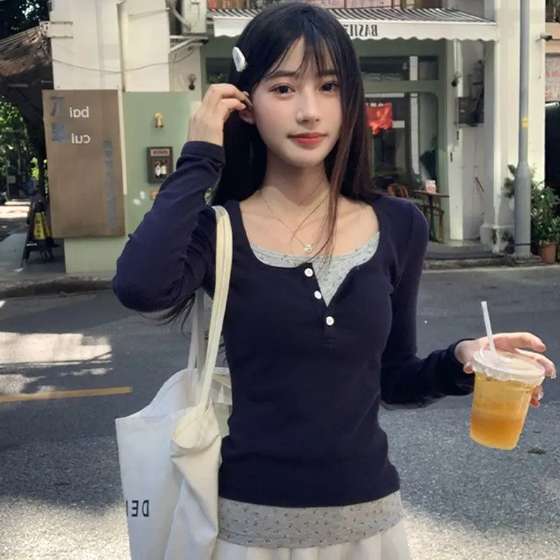 Camiseta de Algodón Puro de Manga Larga para Mujer, Diseño Adelgazante, Estilo Fresco, Top de Algodón Cleanfit, Moda Femenina, Novedad de Otoño