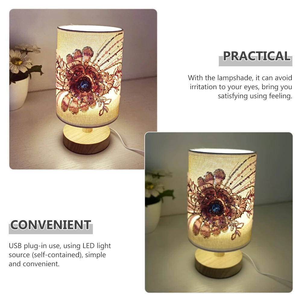 Fabric Flower Lamp Bedroom Light Nightst Cloth Small 3D Design Table Light LED USB Plug Wood Decor