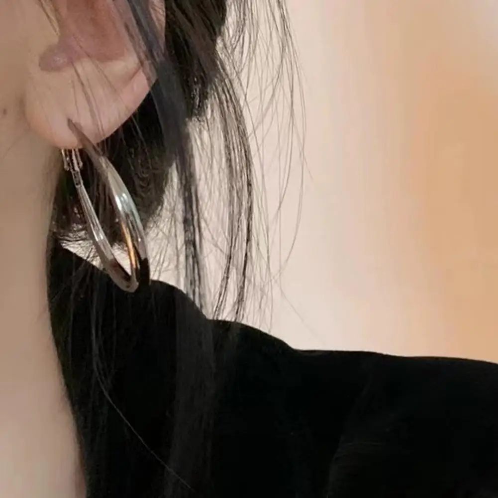 Geometric Earrings Women’s Hoop Earrings Exaggerated Style Lightweight Ear Jewelry Smooth Surface Solid Color Party