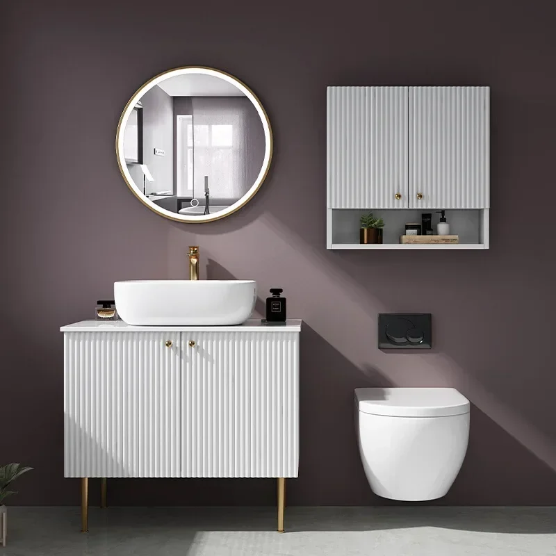 

Luxury Bathroom Cabinets Vanity With Washbasin Smart Led Smart Mirror Lacquered Integrated Top Basin Sink Bathroom Furniture