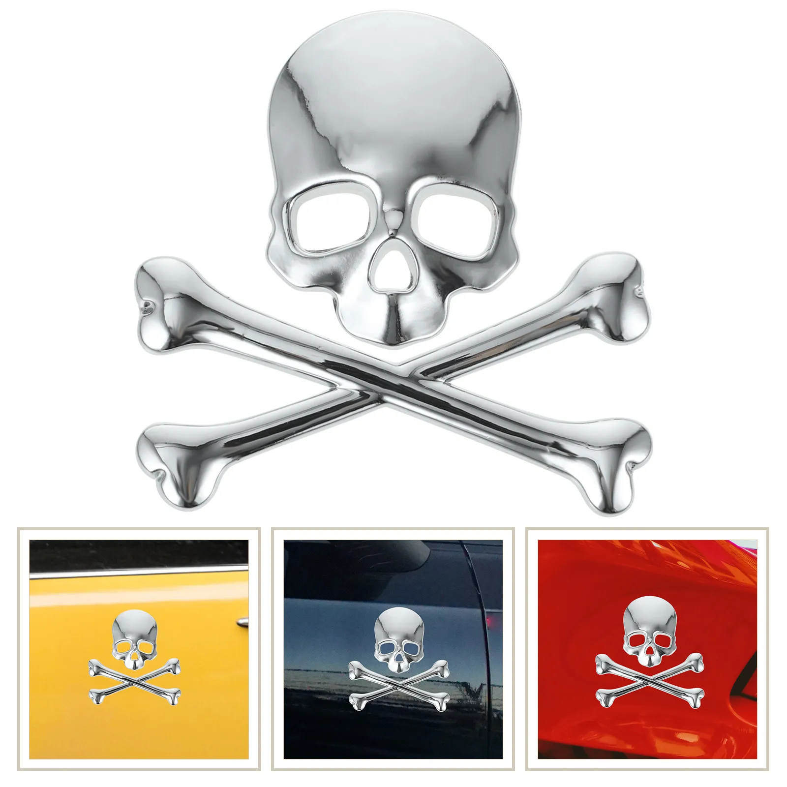 

3D Skull Head Car Sticker Silver Metal Decal For Vehicles Trunk Door Decoration Rustproof Durable Auto Exterior