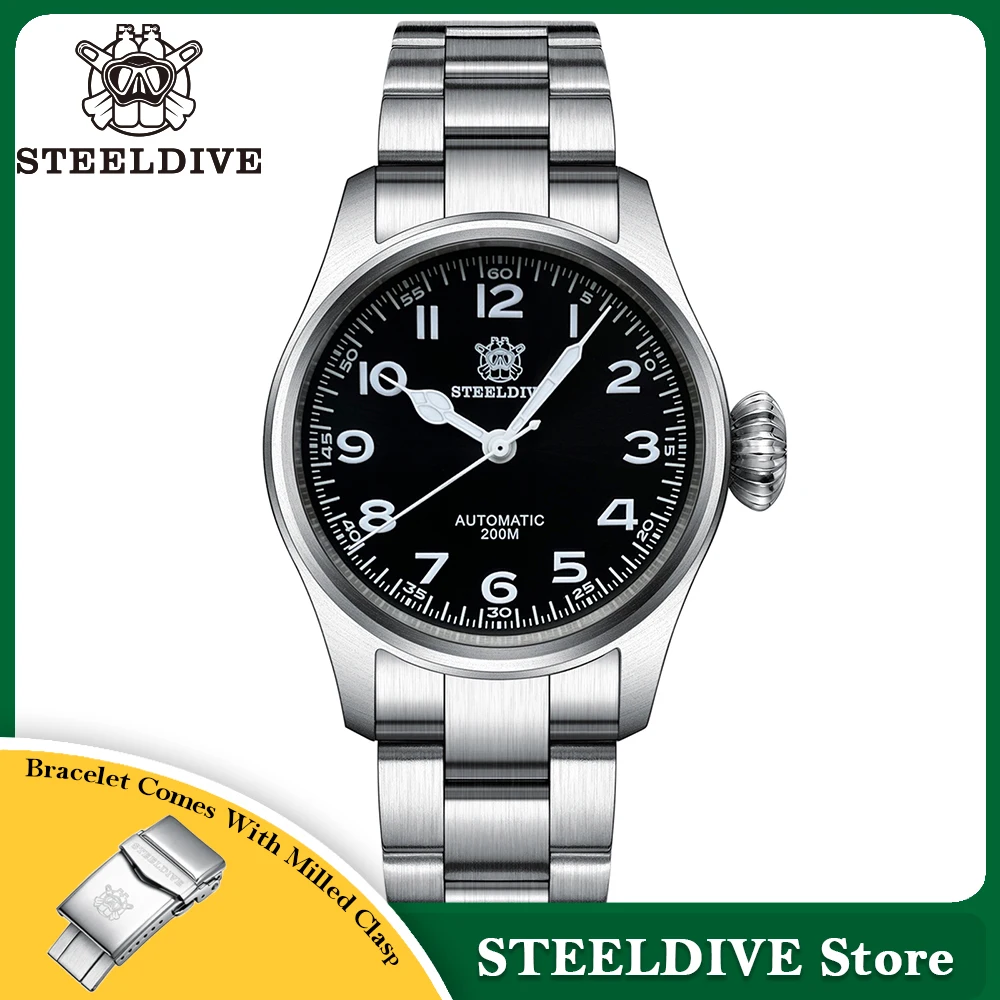 

STEELDIVE SD1928M 39mm Men's Pilot Watch 200M Water Resistant Sapphire Crystal NH35 Automatic Watches Mechanical Wristwatches