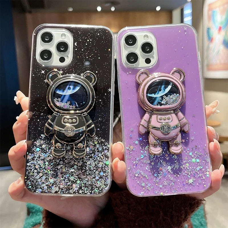 Starry Quicksand Astronaut Case For iPhone 15 12 13 11 Pro Max XS X XR For iPhone 15 Pro Max 8 15 Plus Glitter Transparent Cover